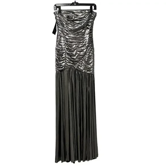 NWT Retrofete Strapless Formal Josie Dress in Gunmetal Metallic Gray Womens XS - Picture 2 of 12